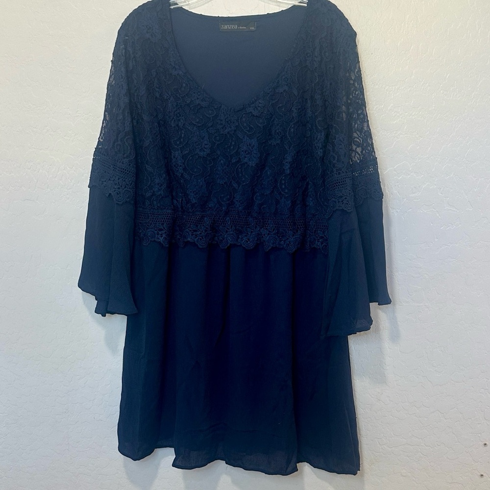 Tunic blouse dark Blue navy Lace plus size XXL witchy indie whimsigoth sheer